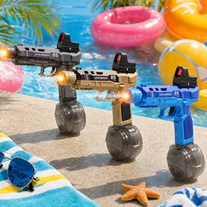 Upgraded Tactical Electric Water Gun with Real Red Dot Aiming Sight, Simulated Muzzle Flame, 32ft Continuous Firing Range, Large Drum Storage Magazine, USB Rechargeable for Summer Pool Parties, Water Battles, Water Guns
