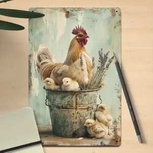 2D Flat, 1pc Rustic Farmhouse Chicken & Chicks Metal Sign - Vintage  Aluminum Wall Art 8*12 Inch, Weather-Resistant Indoor/ Outdoor Decor for Ranch, Home Garden, Country Street, Patio, Porch, Chicken Decor, Porch Decoration, Weatherresistant Art