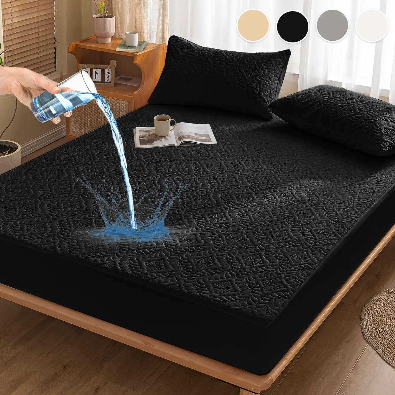 Black Phoenix Floral Fitted Sheet - Soft, Waterproof, Skin-Friendly, Breathable Polyester Fabric, Wrinkle-Resistant, Durable, Flat Weave Bedding for Bedrooms, Guest Rooms
