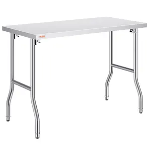 【fathersdaygift】VEVOR Folding Commercial Prep Table, 48 x 24 Inch Commercial Worktable Workstation, Heavy-duty Stainless Steel Folding Table with 300 lbs Load, Kitchen Work Table, for Home Kitchen Restaurant Garage