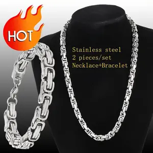 2Pcs Fashionable Men's Stainless Steel Necklace and Bracelet Set, Suitable for Daily Engagement and Wedding Gifts, Simple and Comfortable Unisex Couple Chain