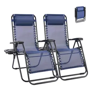 Set of 2 Zero Cravity Lounge Chairs,Outdoor Patio Folding Recliners for Pool Beach with Pillow and Cup Holder, Portable Recliner Beach Camping Patio Outdoor with Adjustable Pillow for Poolside, Garden, Backyard, Lawn - Perfect for Relaxing Outdoors Black