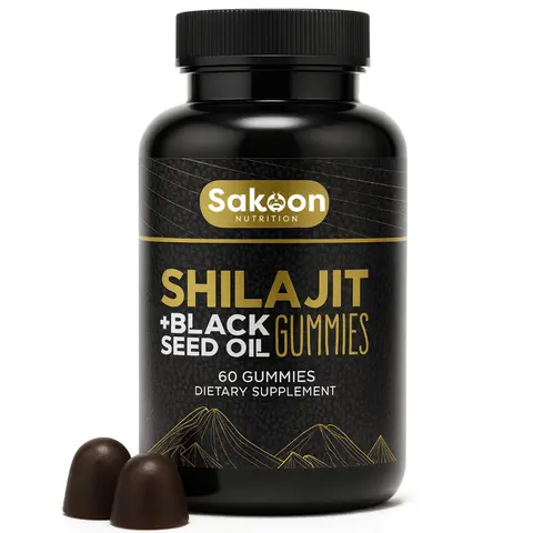 Sakoon Nutrition Natural GMO-Free Himalayan Shilajit Supplement Gummies with Black Seed Oil & High-Potency Resin, Vitamin & Mineral Nutrition for Energy, Immune Support, Lab-Tested Chewables