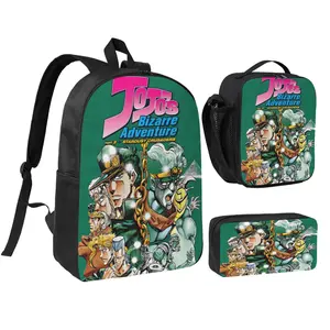 Anime-themed three-piece backpack set: large capacity backpack + lunch bag + stationery bag set.