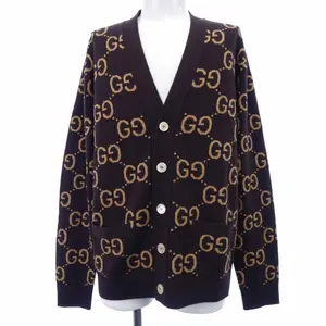 Pre-owned GUCCI Wool Small Leather Goods GG Jacquard Cardigan