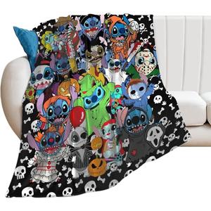 Halloween cartoon Stitch character print super soft plush throw blanket, multifunctional use suitable for home indoor and outdoor supplies