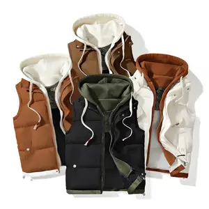 Men's vest jacket, autumn and winter new plain casual jacket, men's hooded jacket, zipper winter vest jacket, men's clothing, seasonal fashion, warm jacket, casual style, simple design, machine washable, durable materialRAIMENTRY