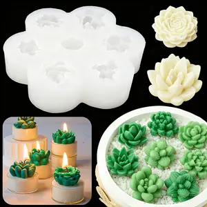 7-Cavity Succulent Candle Molds, Silicone Plant Wax Molds, DIY Aromatherapy Candles, Handmade Soap or Gypsum Figurines, Reusable