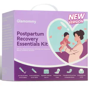 Glamommy Postpartum Essentials Kit – Complete Recovery Care for Labor & Delivery with Peri Bottle, Cooling Spray, Pads, Disposable Underwear & More