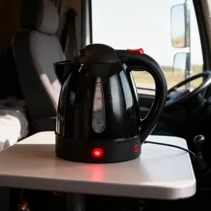 250W Portable Car Electric Kettle 1000ml Heated Water Tea Coffee Kettle Auto Shut Off for Road Trip Truck Black