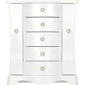 Wood Jewelry Box - Large Organizer with 4 Drawers,-in Necklace Carousel & Large Mirror, White