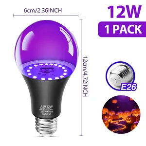 Kasotile LED Blacklight Bulb, Halloween Special 12w A19, Ultra-Bright Uva 385-400nm, Ideal for Body Art, Fluorescent Posters, Neon Parties