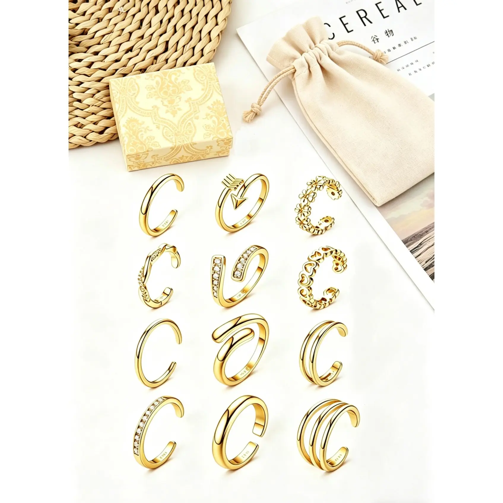 12PCS Toe Rings for Women - 14K Gold Filled Toe Ring Non Tarnish Adjustable Simple Hug CZ Thin Band Toe Rings Summer Beach Foot Jewelry for Women
