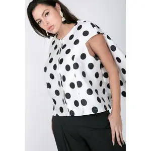 Cascade Ruffle Detail Polka Dot Print Top