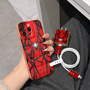 5 Piece Set Simple Design Spider Charger Head Cover Cable Protector Storage Rope Tpu Anti-Drop Case for iPhone 6-17 Pro Max