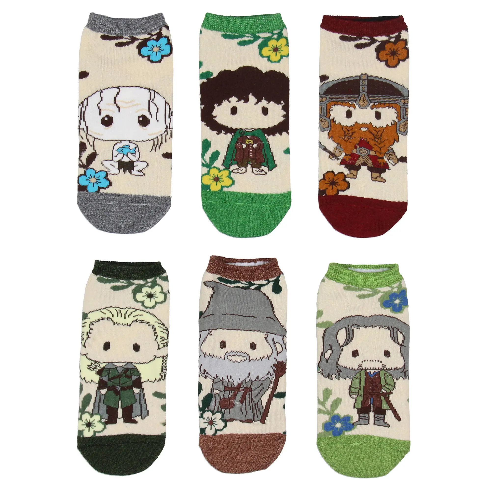 The Lord Of The Rings Socks Adult Character Earth Tones Low Cut Now Show Mix And Match Ankle Socks 6 Pairs, Spandex, Floral