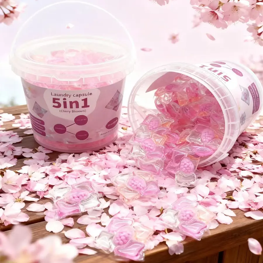 Large Bucket Pack 80pcs/5D Cherry Blossom Scented Laundry Capsules Beads, Long-Lasting Fragrance, Strong Stain Removal Detergent, Scented Detergent Balls, Laundry Fragrance Enhancer
