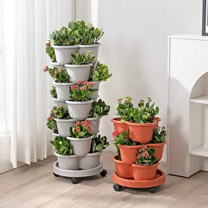 High-quality Stackable 3-lobed Flower Pot Set 5 pcs Pots 1 pc Mobile Base Self-watering for Indoor Outdoor Gardens Balconies Home Gardening Versatile Planting Tool Ideal for Strawberries Vegetables Flowers