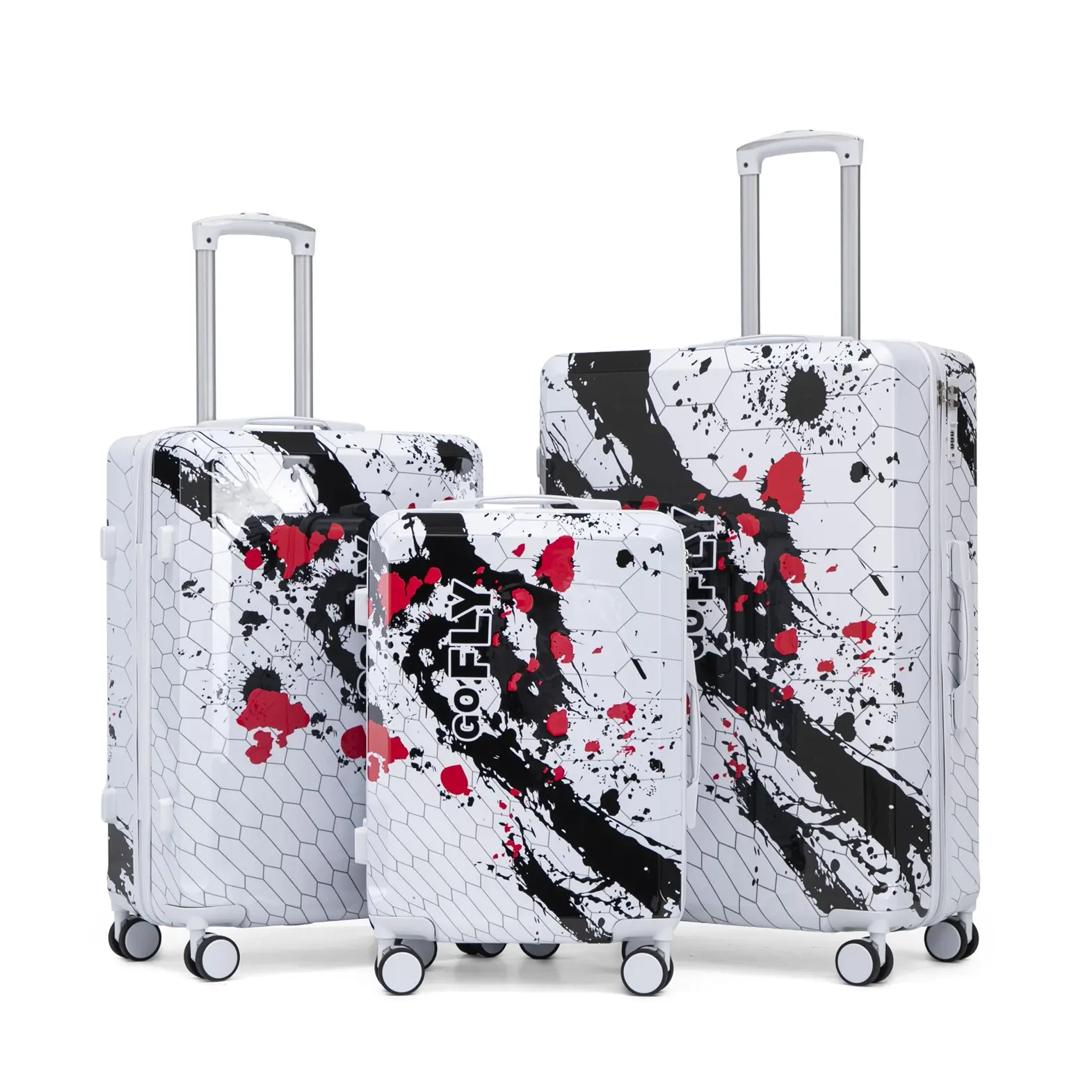 3-Piece Travel Luggage Set(20"/24"/28") , Durable Lightweight PC Suitcases with Printed pattern and Combination Lock,Carry-On & Checked Luggage for Vacation,  Gift  for Back to School & Business Trips