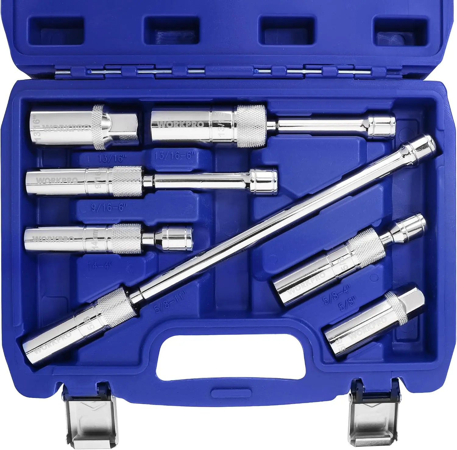 #toolupgrade WORKPRO 7 PACKS Magnetic Swivel Spark Plug Socket Set, Thin Wall, 3/8" Drive | Chrome Alloy steel, 9/16-inch, 5/8-inch, 13/16-inch, 14MM Thin Wall Sockets with 4/ 6/ 11-inch Extensions, Magnetic Core