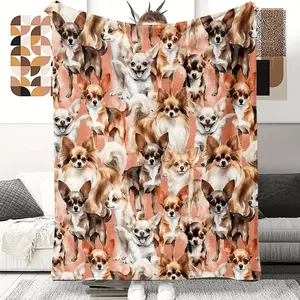 [Cozy Comfort] Super Soft Chihuahua Pattern Throw Blanket - Lightweight Flannel, Double-Sided Design for Sofa/Bed, All-Season Comfort