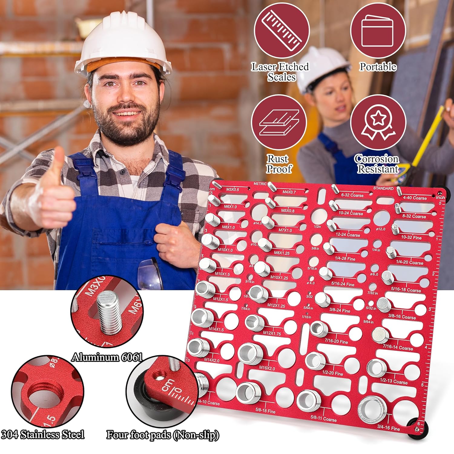 55 Thread Checker, Nut and Bolt Thread Checker Standard and Metric, Bolt Size Finder Bolt and Nut Identifier Gauge with 20 Standard & 16 Metric & 19 Drill Gauges, Bolt Thread Gauge Inch & Metric