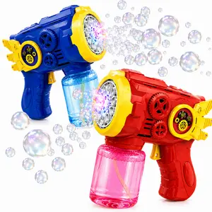 2 Pack Bubble Blasters for Kids, Red & Blue Automatic Bubble Maker Toys with LED Lights, Leak-Proof Bubble Bottles, Outdoor Summer Party Bubble Toys for Boys Girls