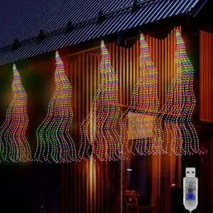 Christmas Tree Decoration Waterfall String Lights, USB Powered, 180 LED Faux Hanging Lights, 200cm Fairy Tale Style Outdoor Camping Light, 8 Modes Indoor Outdoor String Lights For Window Curtain Ornament, Yard, Outdoor Decorative Lights