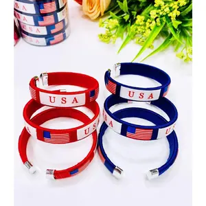 USA&Mexico National Flags Bangle Diameter 65mm Country Flag Wristband Souvenir Sport Friendship Bracelet for Match Cheering Webbing Patriotic