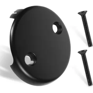 Bathtub Overflow Drain Cover 3-1/8 inch, Two Hole Tub Overflow Drain Cover, Bath Face Plate Bathtub with Screws for Most Standard Bath Tub Drains Black