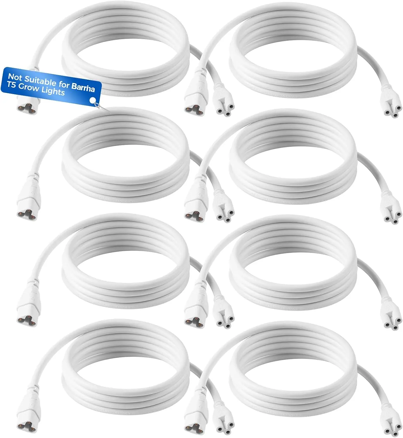 Barrina GM59, 5FT Male and Female Extension Cable, Certified, White | Not Suitable for Barrina T5 Grow Lights, Only for Barrina's Products with GM Series Cords, 8 Packs