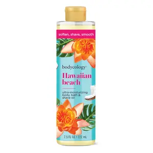 Bodycology Hawaiian Beach Ultra Moisturizing Body Bath & Shave Oil 7.5 Fl Oz with Jojoba Oil Shea Butter & Vitamin E for Daily Moisture