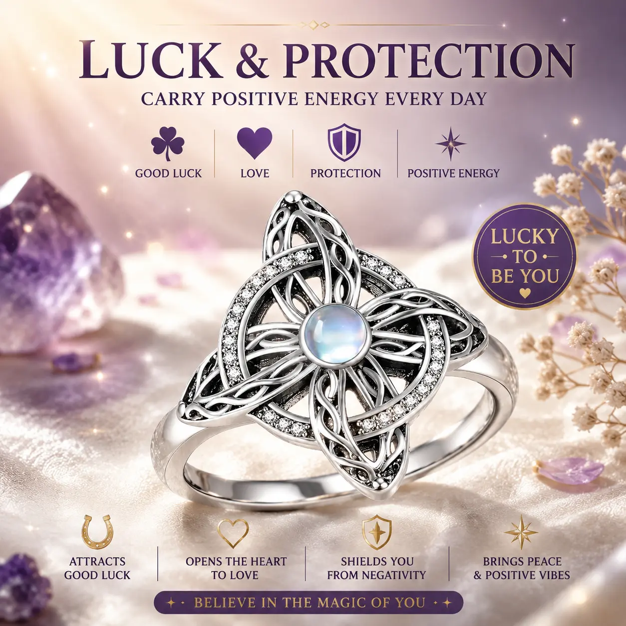 Celtic Witch Knot Ring, Moonstone Vintage Hollow Knotwork Ring, Spiritual Wicca Statement Ring, Retro Gothic Jewelry Gift for Women
