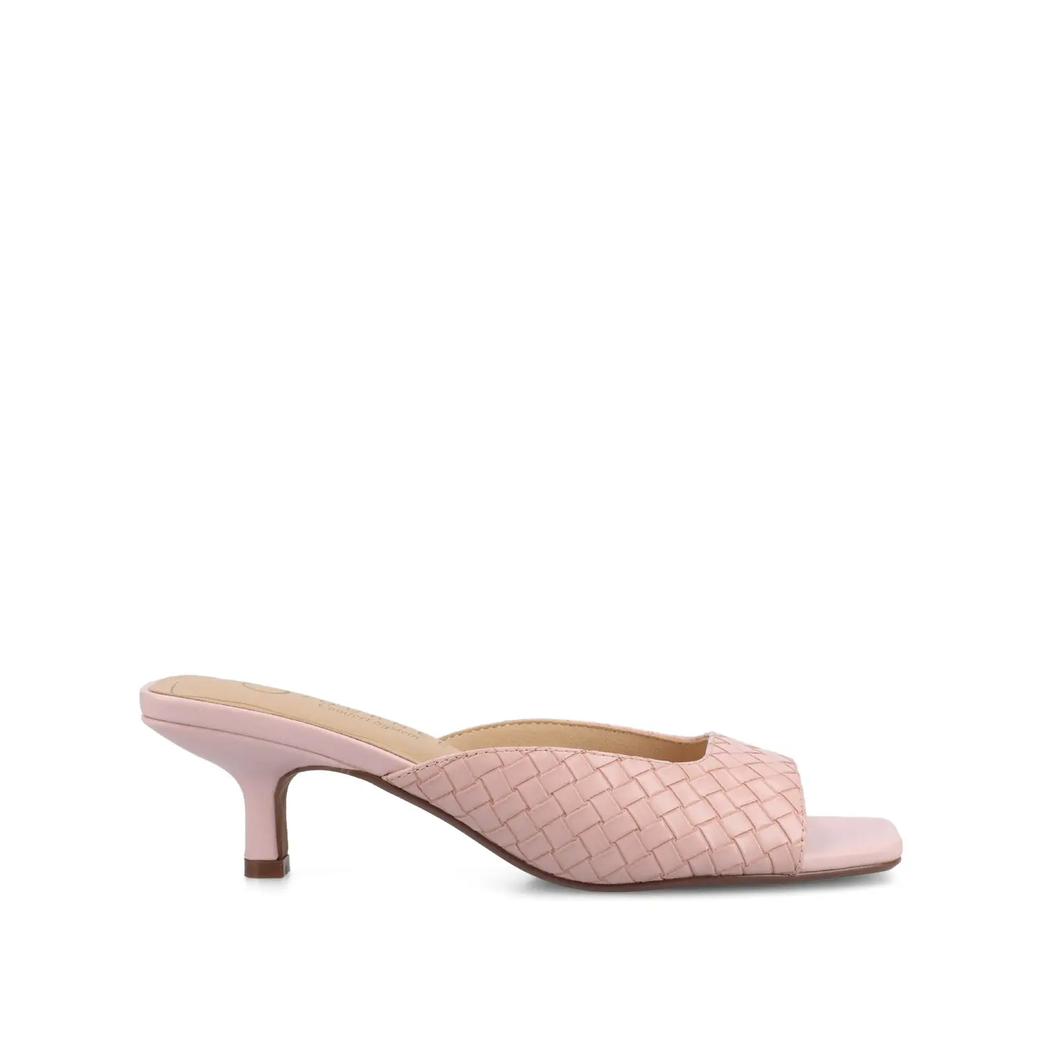 Journee Collection Larna Kitten Heels - Wide Width Peep Toe 2 Inch Low Heel Slip-On Sandals for Women - Pink Woven