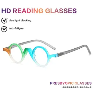 Men Women Fashion New Round Colorblock Reading Glasses, +1.0 to +4.0 Strength, Lightweight Durable PC Material, Daily Use