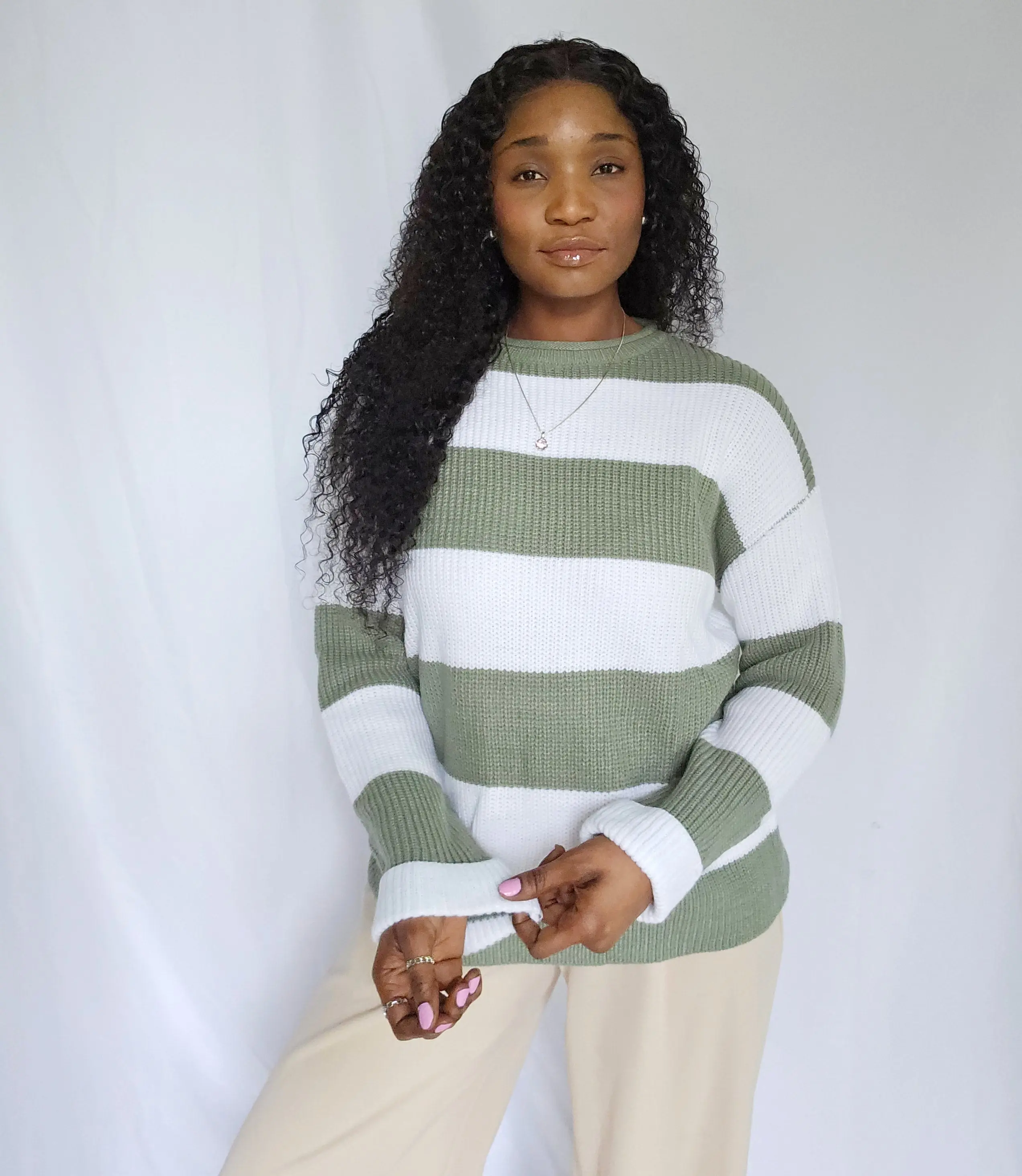 Cozy Wide Harm Rib-Knit Long Sleeve Sweater