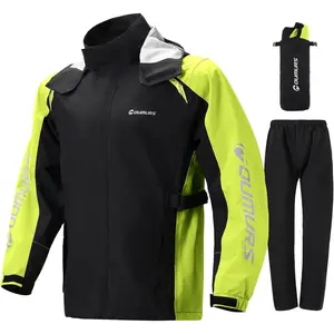 Motorcycle Rain Suit - Waterproof Jacket & Pants for Men &, Lightweight Nylon,, Multi-purpose for Riding, Fishing, Golf, Hunting, Camping