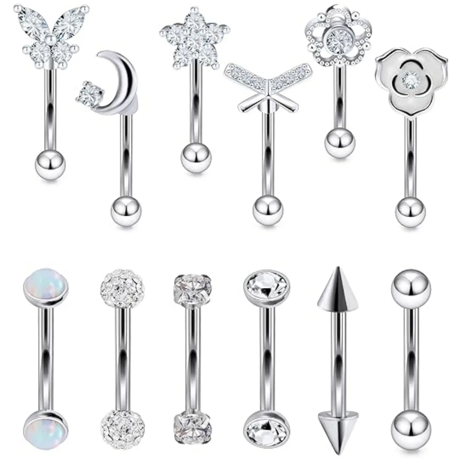 Piercing Jewelry 16G Stainless Surgical Steel Curved Barbell Eyebrow Rings Vertical Labret Lip Piercing Jewelry Rook Daith Earrings for Women Men 6MM 8MM 10MM Hypoallergenic