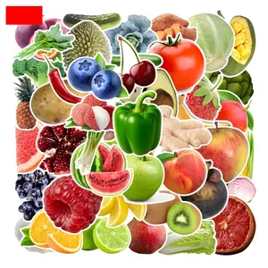 Fruit & Vegetable Paper Adhesive Stickers Decal Set, 2 Groups/54 Pieces for Water Bottles Books Laptops Suitcases Refrigerators Decoration