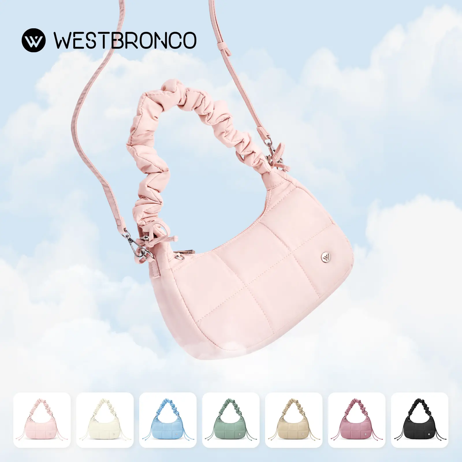 [NEW IN]WESTBRONCO Small Puffer Quilted Crescent FASHION Drawstring Shoulder Crossbody Bag Adjustable Strap for Women purse for fall TikTokShopFallDea