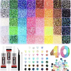 DIY Jelly Rhinestones Complete Jewellery-Making Kit - 40-Color Multi-Size Flatback Resin Rhinestones, B7000 Glue, Tweezers, Pick Pencil, Ideal for Beginners to Decorate Phones, Tumblers