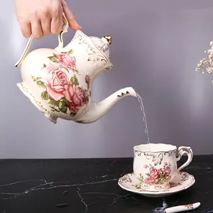 Retro European Ceramic Tea Pot with Infuser, Perfect for Home Office and Hotel, Ideal for Afternoon Tea, Elegant Design Teapot