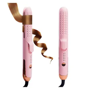 Ceramic 2 In 1 Tool Curler And Straightener Hair, Adjustable Temperature, Cool Wind Styler, Portable,Gifts for Women and Girls(Pink)