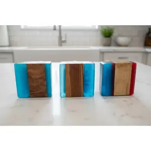 Olive Wood Epoxy Raisin bottle Stopper three pieces set (assorted colors)