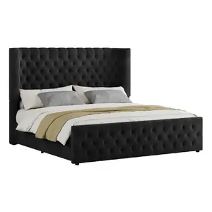 [Summervibes] AMERLIFE Bed Frame with 49" Upholstered Wingback Headboard, Platform Bed with Steel Frame and Slip-Resistant Edges, No Box Spring Needed/Best Gift Ideas/Christmas Gifts