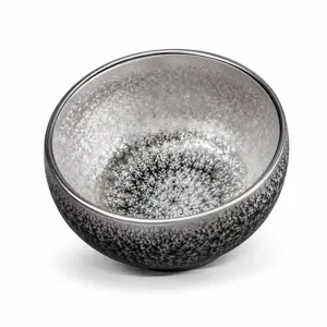 Silver Crystal Glaze Ceramic Tea Cup, Black Snowflake Glaze Teacup, Jian Zhan Style Handmade Tea Bowl for Gongfu Tea, Matcha, Espresso & Gift