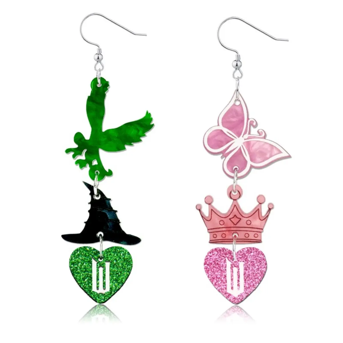 Elegant Dangle Earrings for Women, Wicked-Inspired Asymmetrical Heart Design in Sparkly Acrylic, Lightweight Fashion Jewelry & Wicked Gift, Ab Hearts, Sparkling, Collectibles, Women's Fashion, Female, Whimsical Earrings, Casual, Fun Wicked Night-Out Spark