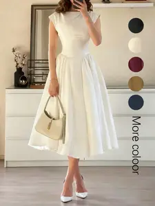New 26 Women's Casual Fashion Spring Summer Chic Elegant Retro Long Puff Dress, Vintage French Waist Dress, Wedding, Date, Travel, Romantic, Cute