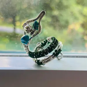Turquoise silver serpent adjustable ring.