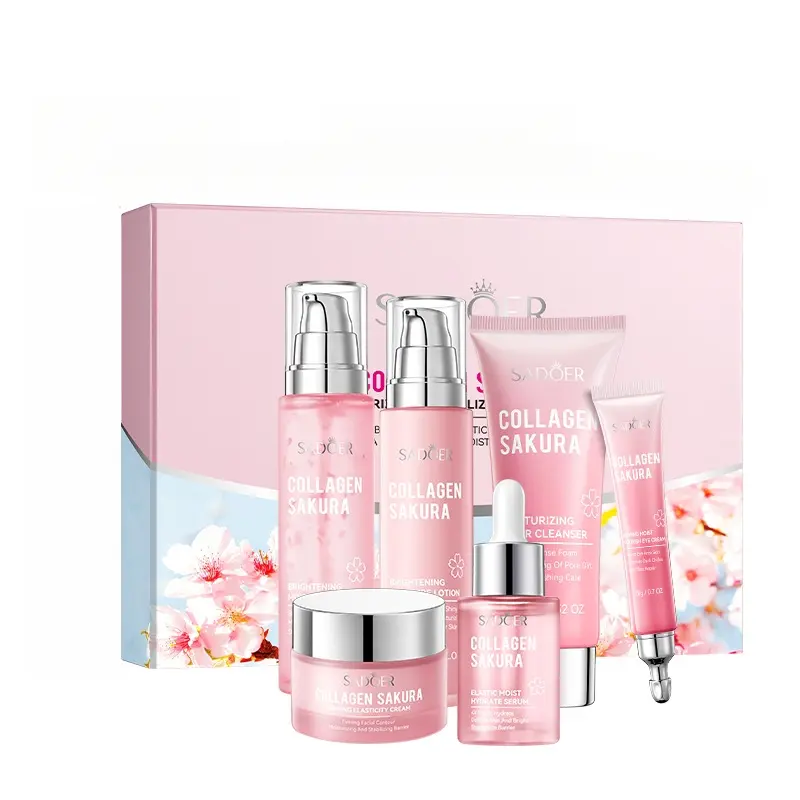 Sakura Collagen Skincare Set - 6 pcs Moisturizing, Hydrating, Plumping & Brightening Routine | Hydration Boost & Anti-Aging Care Kit